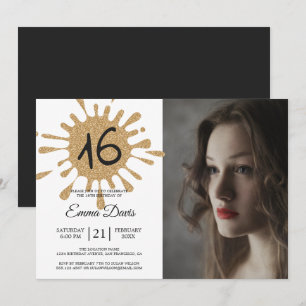 Convite Foto Dourada do Splash Sweet 16 16th Festa de aniv