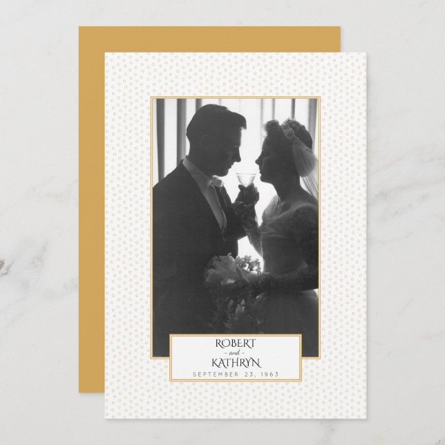 Convite Foto Dourada Elegante 50ª Festa de Aniversário de  (Frente/Verso)