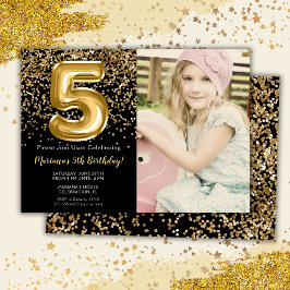 Convite Foto Dourada Festa de aniversário de 5 para Crianç