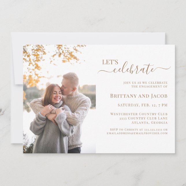 Convite Foto Dourada Festa de noivado de Casamento (Frente)