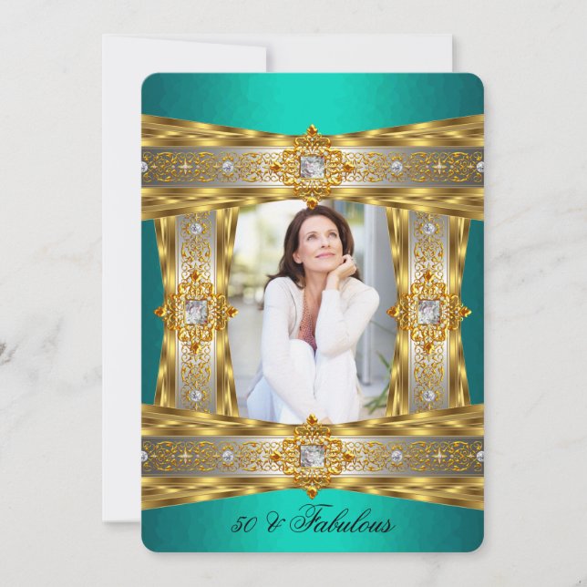 Convite Foto Dourada Jade Fabulosa 50 Diamond Gem (Frente)