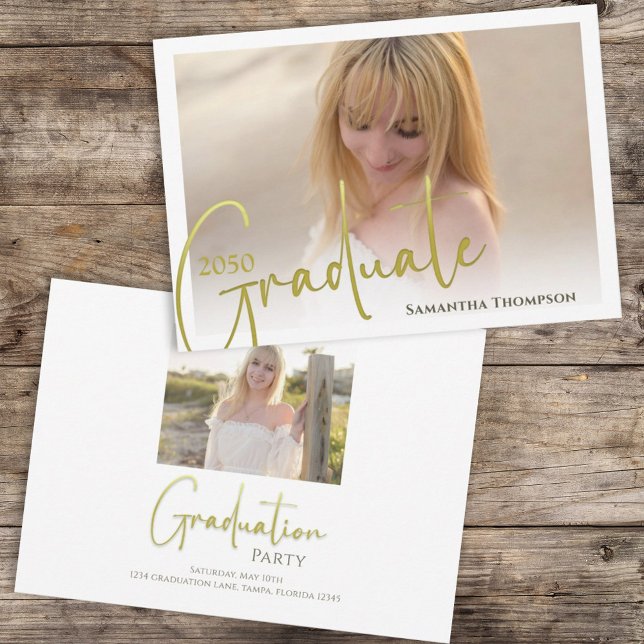 Convite Foto Dourada Minimalista de Script de Caligrafia (Criador carregado)