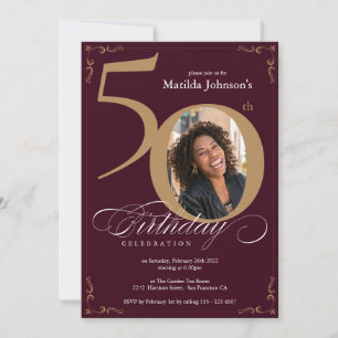 Convite Foto Dourada personalizada do 50º aniversário Clás