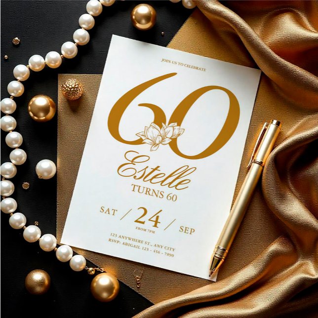 Convite Foto Dourada Salvar Data 60º aniversário (Gold Photo Save The Date 60th Birthday Invitation)