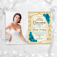 Foto Dourada Teal Elegante Quinceanera