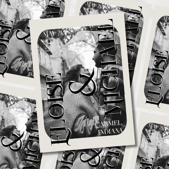 Convite Foto Dramática Moderna Salvar a Data (Make a striking first impression with this Modern Dramatic Photo Save the Date.)