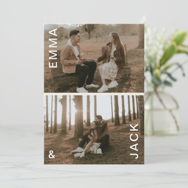 Convite Foto dupla mínima moderna salvar a data (Em pé/Frente)