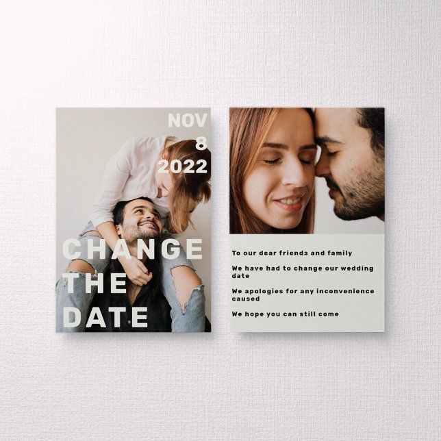 Convite Foto dupla moderna, grande e ousada, mudam a data (Double photo modern big and bold change the date invitation.)