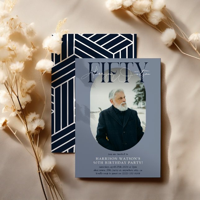 Convite Foto e assinatura modernas Oval 50º aniversário (Criador carregado)