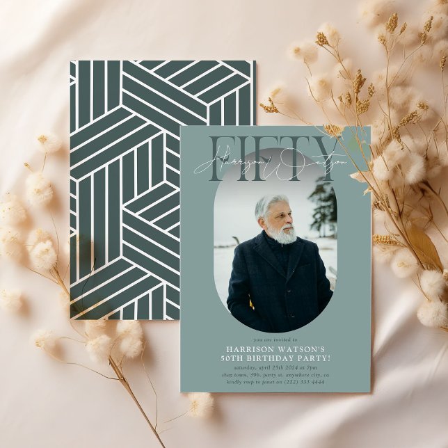 Convite Foto e assinatura modernas Oval 50º aniversário (Criador carregado)