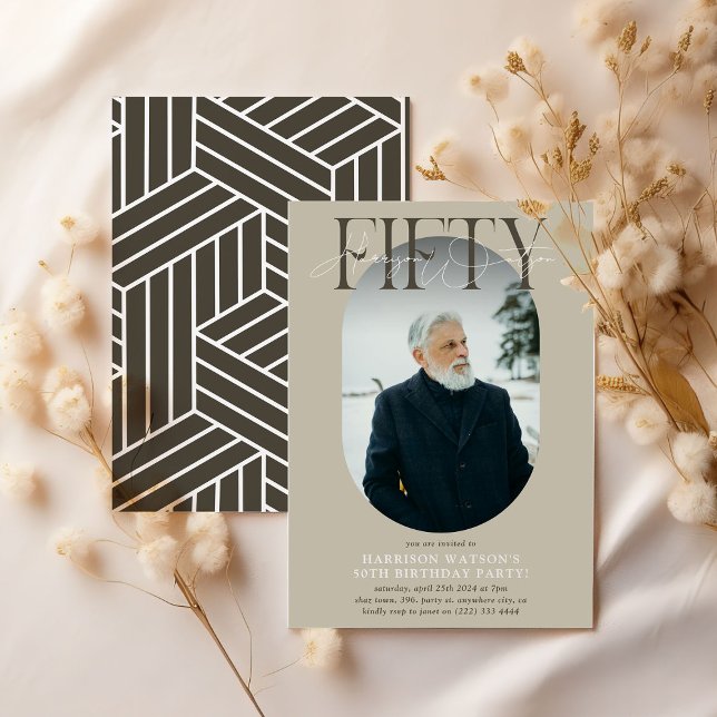 Convite Foto e assinatura modernas Oval 50º aniversário (Criador carregado)