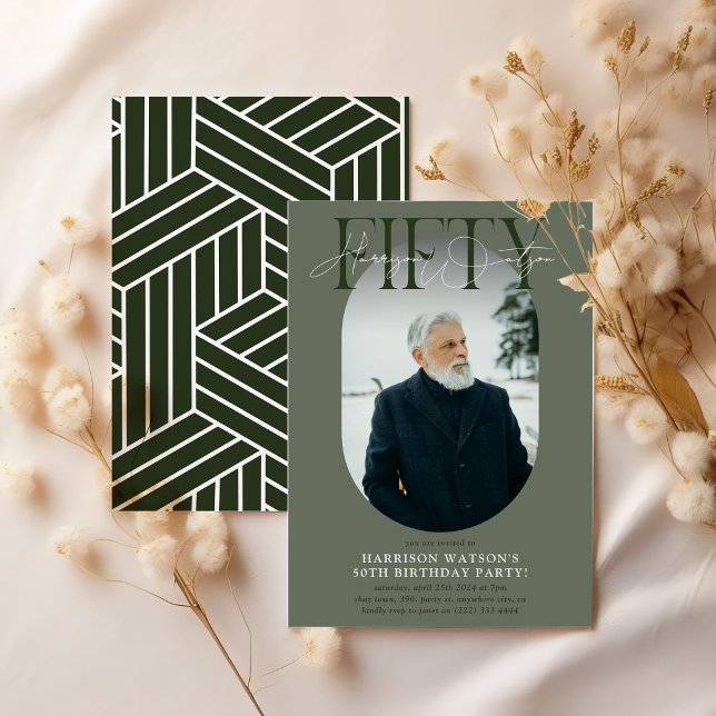 Convite Foto e assinatura modernas Oval 50º aniversário (Criador carregado)