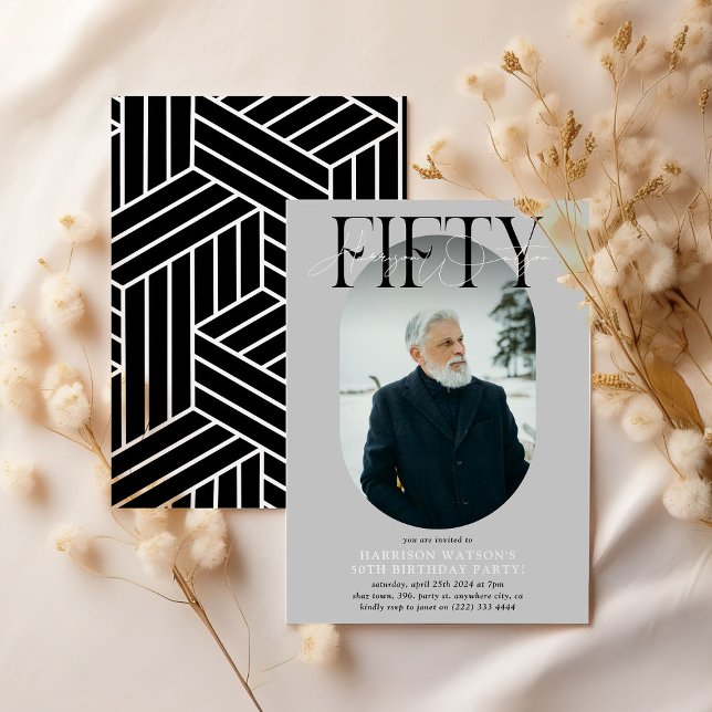 Convite Foto e assinatura modernas Oval 50º aniversário (Criador carregado)