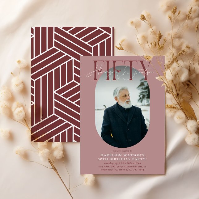 Convite Foto e assinatura modernas Oval 50º aniversário (Criador carregado)