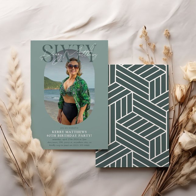 Convite Foto e assinatura Oval do na moda 60º aniversário (Criador carregado)