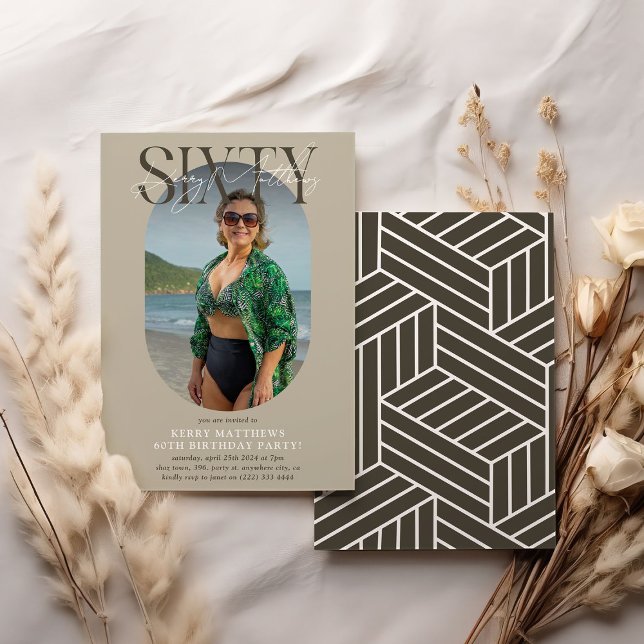 Convite Foto e assinatura Oval do na moda 60º aniversário (Criador carregado)