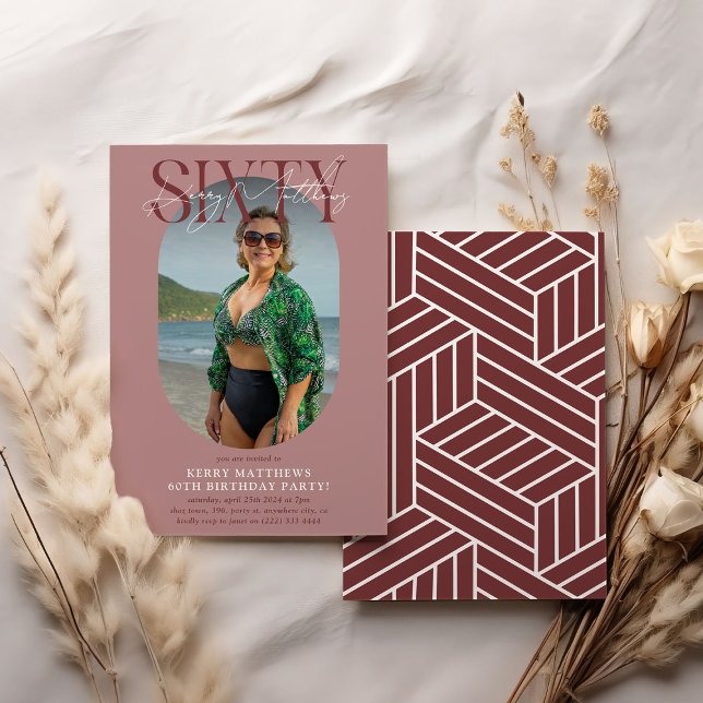 Convite Foto e assinatura Oval do na moda 60º aniversário (Criador carregado)