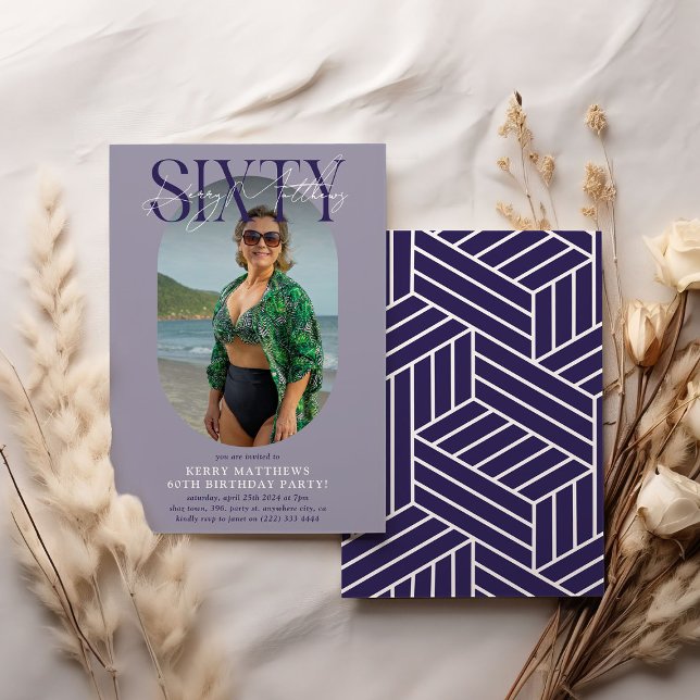 Convite Foto e assinatura Oval do na moda 60º aniversário (Criador carregado)