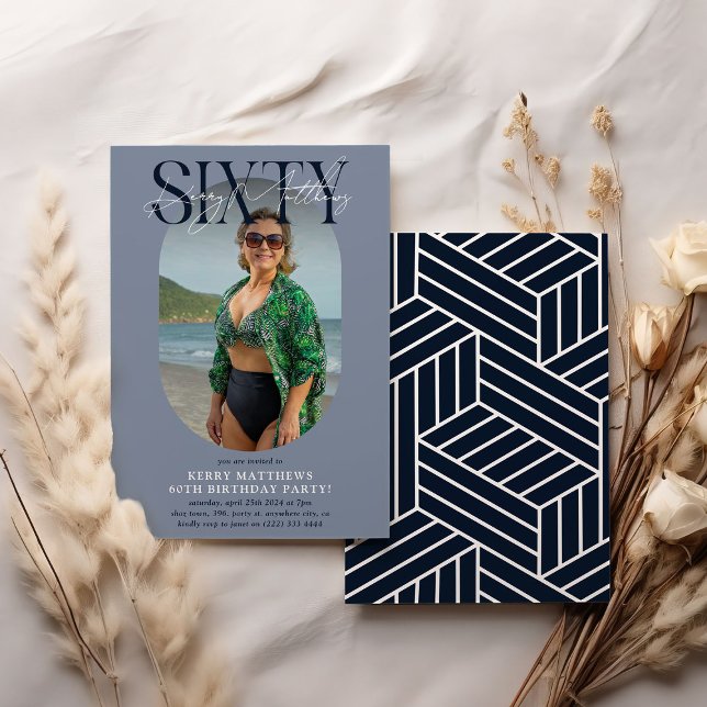 Convite Foto e assinatura Oval do na moda 60º aniversário (Criador carregado)