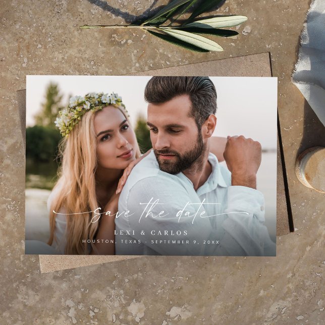 Convite Foto e caligrafia 3 Mod Horiz V2 Salvar a Data (Criador carregado)