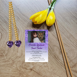 Convite Foto e queda de brilho roxo Doce Dezesseis