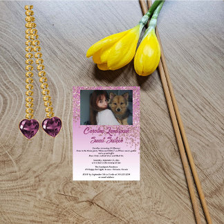Convite Foto e Rosa de queda, brilho Dourado 16