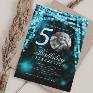 Convite Foto Elegante 50º Aniversário das Luzes de Vidro T