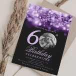 Convite Foto Elegante 60th Birthday Purple Midnight Glam<br><div class="desc">Um elegante design de "60º Aniversário" com fotografia personalizada,  tipografia moderna e uma corda iluminando o fundo.</div>