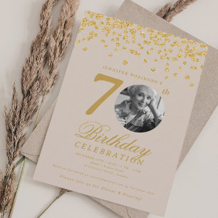 Convite Foto Elegante 70º Aniversário Champanhe Dourado