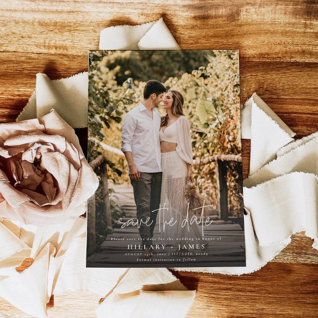 Convite Foto Elegante Calliografia Casamento Salva a Data (Criador carregado)