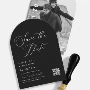 Convite Foto Elegante Casamento Preto Salva a Data Curvada