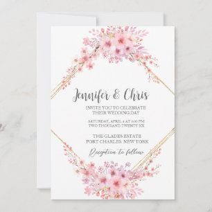 Convite Foto Elegante Cherry Blossom Código QR Casamento