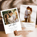 Convite Foto Elegante De Caligrafia Que Fazemos Casamento<br><div class="desc">Para mais opções de texto de convite,  consulte a coleção completa e elegante de caligrafia: https://www.zazzle.com/collections/whimsical_elegant_calligraphy-119723660555986269?rf=238296117664346256 Este design mede 5 x 7 polegadas/ 12, 7 x 17, 8 cm e é perfeito para convites de casamento. Adicione um rsvp correspondente para completar sua aparência</div>