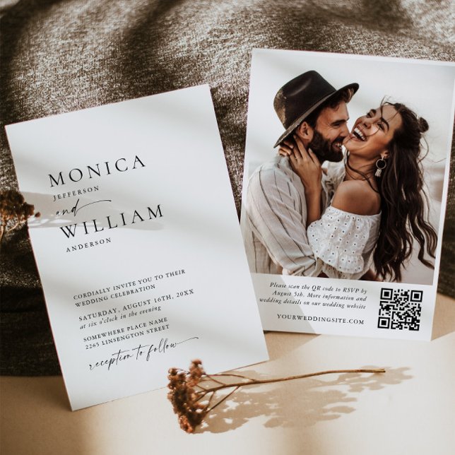 Convite FOTO Elegante de Casamento de Caligrafia Minimalis (Criador carregado)