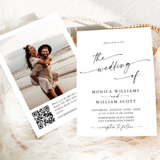 Convite FOTO Elegante de Casamento de Caligrafia Minimalis (Criador carregado)