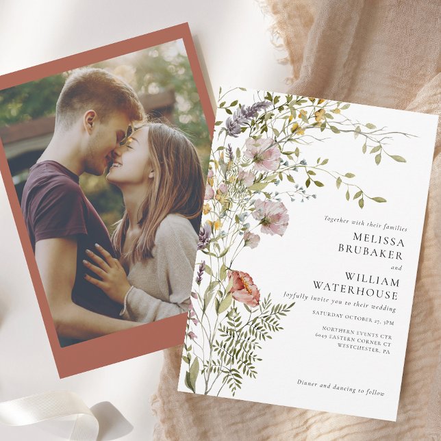 Convite Foto Elegante de Wildflower Boho Wedding (Elegant Photo Wildflower Boho Wedding Invitation)