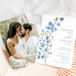 Convite Foto Elegante Dusty Blue Floral Casamento