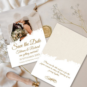 Convite Foto Elegante e Script Dourado Salvar o Casamento