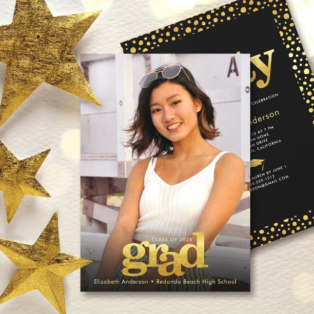 Convite Foto: elegante formando de ouro negro e ousado mod (Criador carregado)