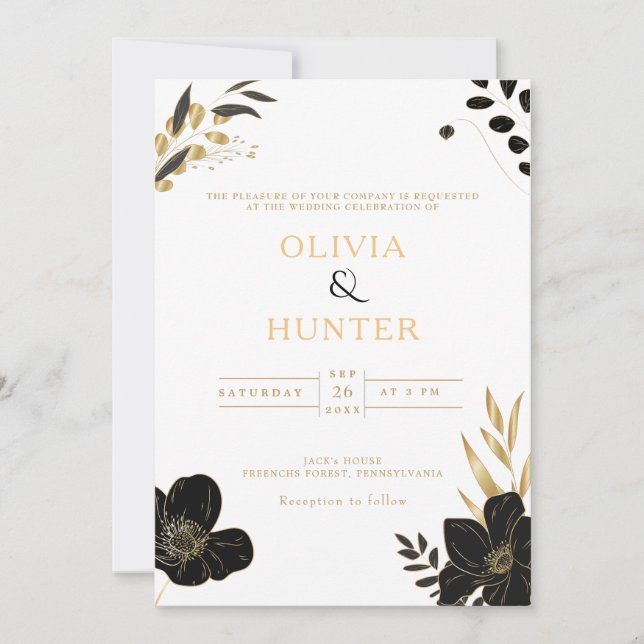 Convite Foto Elegante mínima Dourada e branca do luxo (Frente)