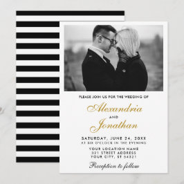 Convite Foto Elegante Moderna com Casamento Dourado BW