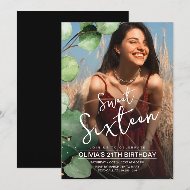 Convite Foto Elegante Moderna Rustic Sweet 16 Aniversário (Frente/Verso)