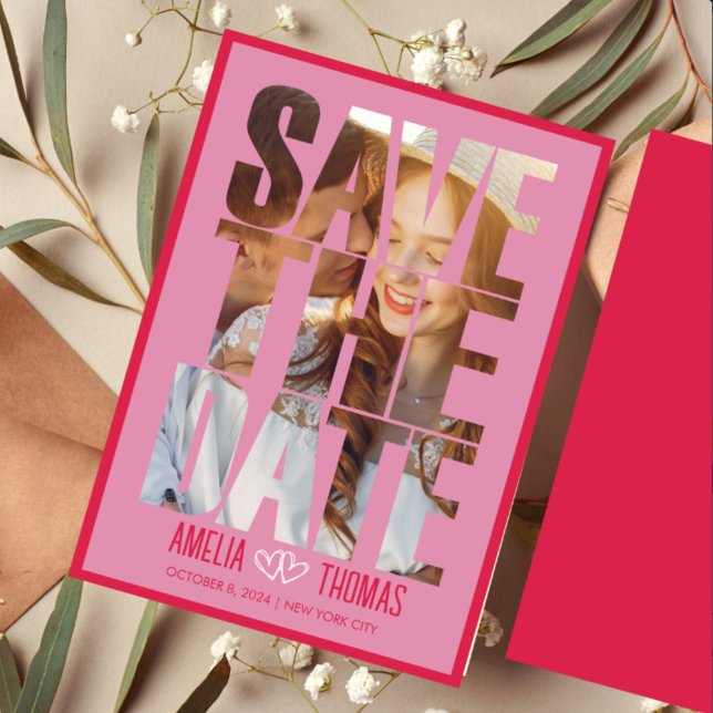 Convite Foto Elegante Moderna Salva o Casamento da Data (Criador carregado)
