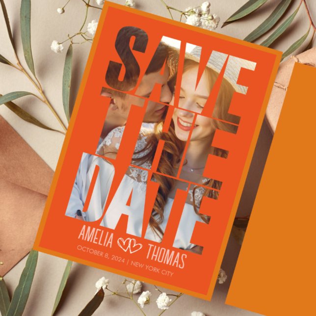 Convite Foto Elegante Moderna Salva o Casamento da Data (Criador carregado)