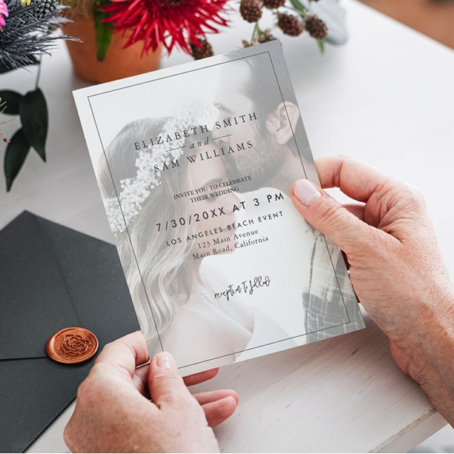 Convite Foto Elegante Moderno Simples Casamento Branco Pre (Criador carregado)