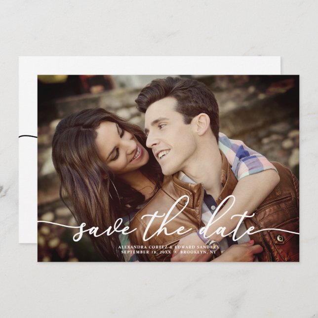 Convite Foto Elegante Rosa Salva A Data (Frente/Verso)