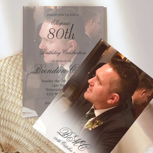 Convite Foto Elegante Simples de Aniversário do Homem 80 (Criador carregado)