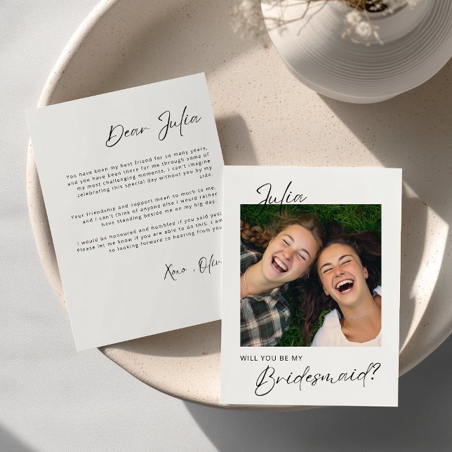 Convite Foto Elegante Você Será Minha Carta De Bridesmaid (Criador carregado)