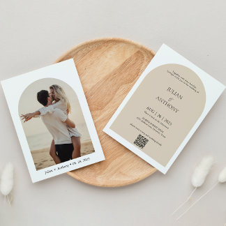 Convite Foto em arco simples Código QR Casamento