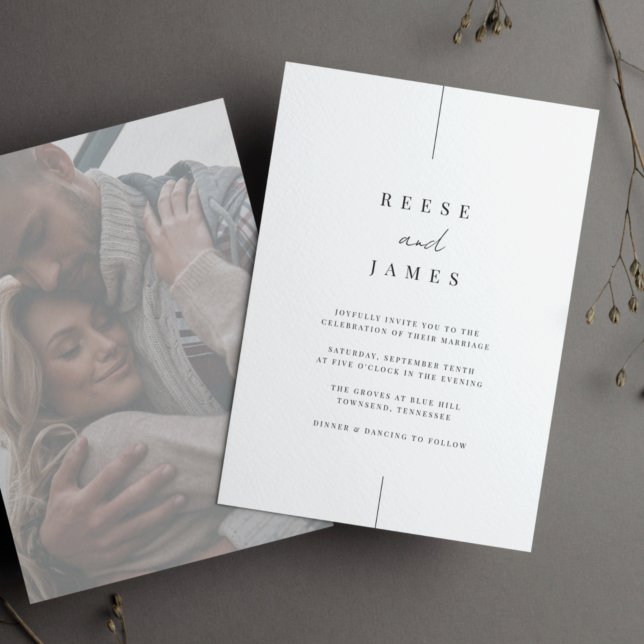 Convite Foto em linha desbotada | Casamento mínimo moderno (Modern minimalist wedding invitation)